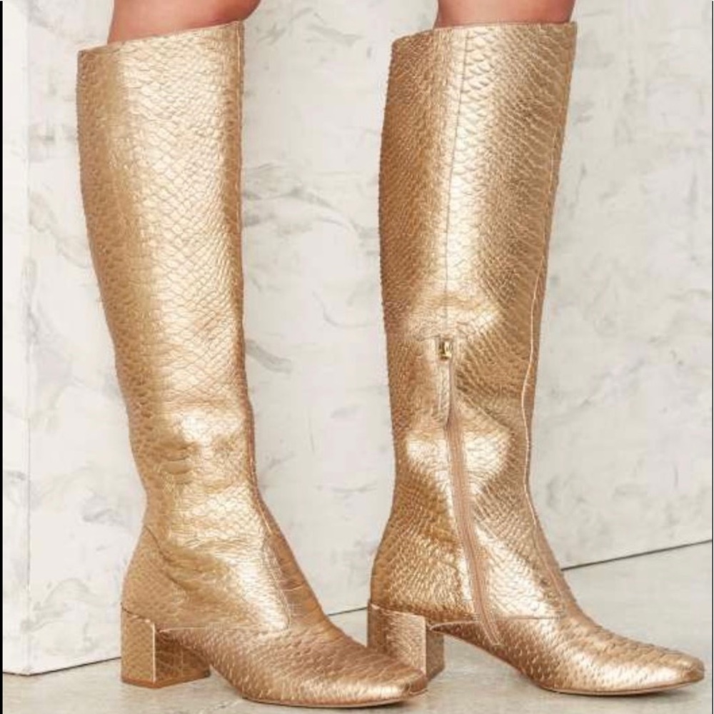 NASTY GAL Mattise Matte Gold Snake Skin Boots